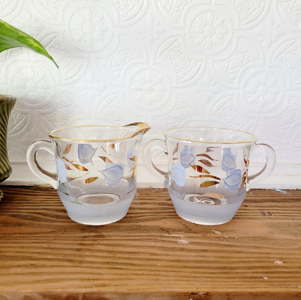 Vintage Libbey Glass Blue Sugar and Creamer Set